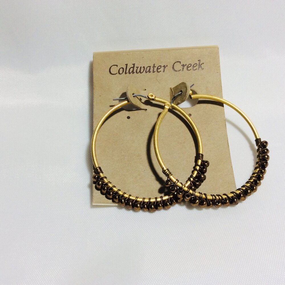 Goldwater Creek Large Beaded Wrap Earrings Hoops Hinged Approx: 2-inch Hoop